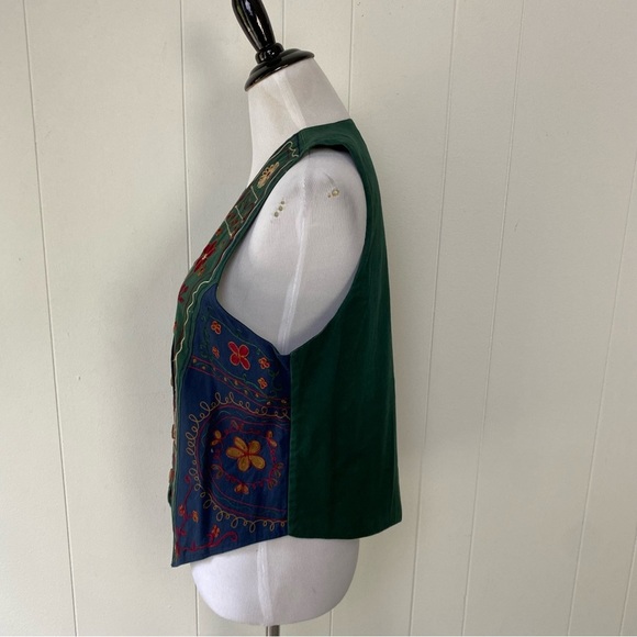 VTG 80s 90s Solutions Green Blue Floral Embroidered Vest Size Large Boho Grunge - Picture 8 of 15